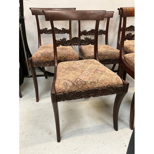 286 - 6 VICTORIAN MAHOGANY DINING CHAIRS WITH UPHOLSTERED SEAT PADS TO INCLUDE SINGLE CARVER A/F