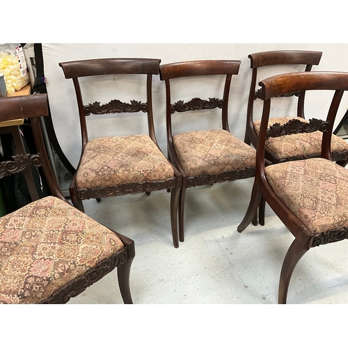 286 - 6 VICTORIAN MAHOGANY DINING CHAIRS WITH UPHOLSTERED SEAT PADS TO INCLUDE SINGLE CARVER A/F