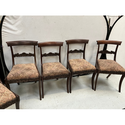 286 - 6 VICTORIAN MAHOGANY DINING CHAIRS WITH UPHOLSTERED SEAT PADS TO INCLUDE SINGLE CARVER A/F