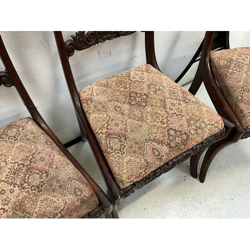 286 - 6 VICTORIAN MAHOGANY DINING CHAIRS WITH UPHOLSTERED SEAT PADS TO INCLUDE SINGLE CARVER A/F