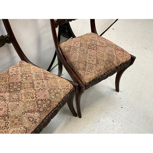 286 - 6 VICTORIAN MAHOGANY DINING CHAIRS WITH UPHOLSTERED SEAT PADS TO INCLUDE SINGLE CARVER A/F