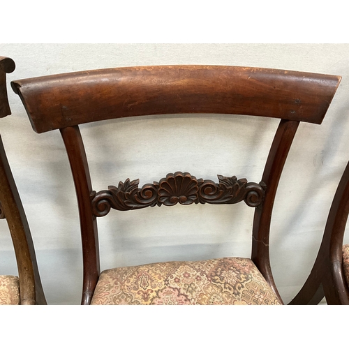 286 - 6 VICTORIAN MAHOGANY DINING CHAIRS WITH UPHOLSTERED SEAT PADS TO INCLUDE SINGLE CARVER A/F