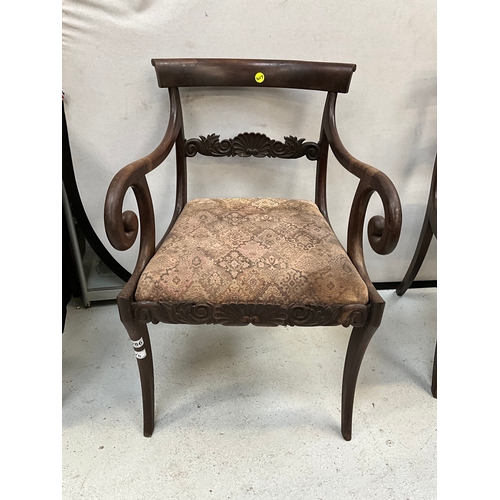 286 - 6 VICTORIAN MAHOGANY DINING CHAIRS WITH UPHOLSTERED SEAT PADS TO INCLUDE SINGLE CARVER A/F