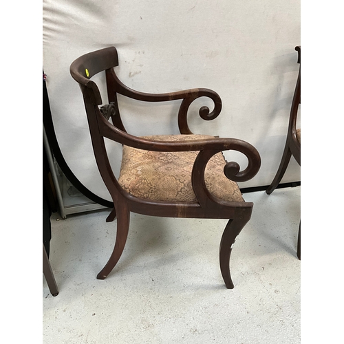 286 - 6 VICTORIAN MAHOGANY DINING CHAIRS WITH UPHOLSTERED SEAT PADS TO INCLUDE SINGLE CARVER A/F