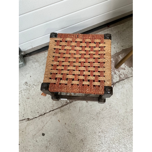 290 - VINTAGE WICKER COMMODE CHAIR AND SMALL FOOTSTOOL