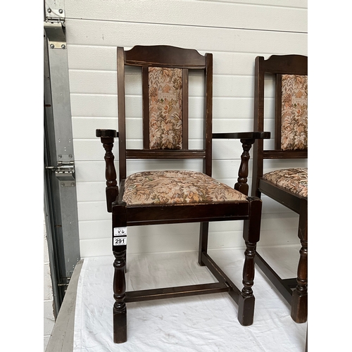 291 - SET OF 6 OAK DINING CHAIRS TO INCLUDE 2 CARVERS A/F