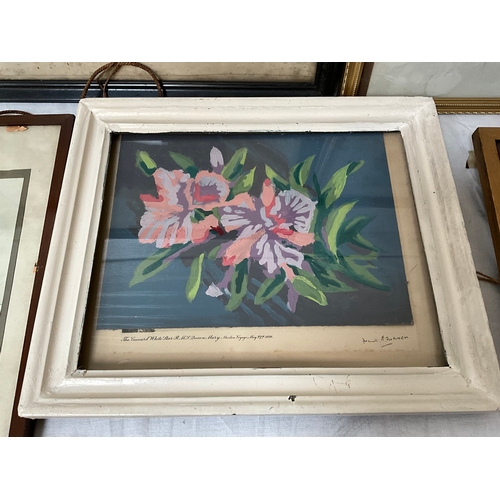 304 - BOX OF SMALL FRAMED PRINTS TO INCLUDE WATERCOLOURS ETC - LARGEST 17.5