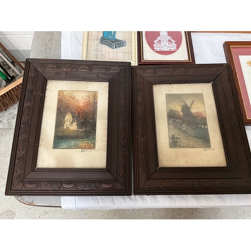 304 - BOX OF SMALL FRAMED PRINTS TO INCLUDE WATERCOLOURS ETC - LARGEST 17.5