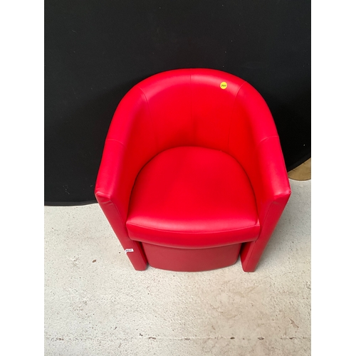 307 - RED FAUX LEATHER TUB CHAIR H30