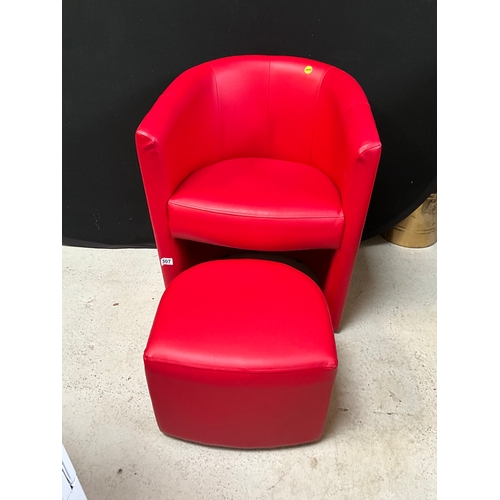 307 - RED FAUX LEATHER TUB CHAIR H30