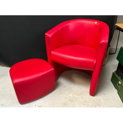 307 - RED FAUX LEATHER TUB CHAIR H30