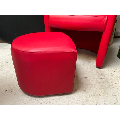 307 - RED FAUX LEATHER TUB CHAIR H30