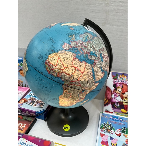 321 - BOX OF CHILDRENS DVD'S AND ELECTRIC GLOBE