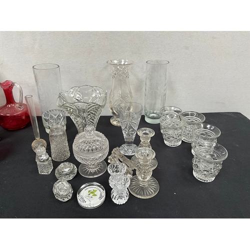 325 - 2 BOXES OF GLASSWARE AND 1 BOX OF COLOURED GLASSWARE 
WHITE VASE 12