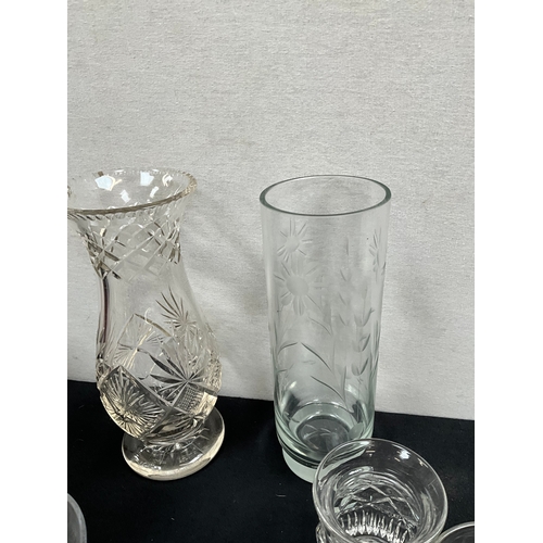 325 - 2 BOXES OF GLASSWARE AND 1 BOX OF COLOURED GLASSWARE 
WHITE VASE 12