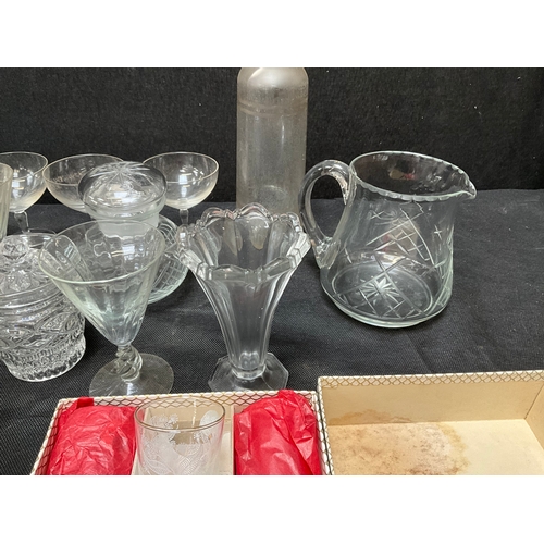 325 - 2 BOXES OF GLASSWARE AND 1 BOX OF COLOURED GLASSWARE 
WHITE VASE 12