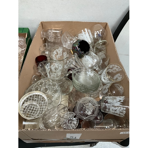 325 - 2 BOXES OF GLASSWARE AND 1 BOX OF COLOURED GLASSWARE 
WHITE VASE 12