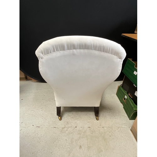 337 - VICTORIAN UPHOLSTERED NURSING CHAIR ON ORIGINAL BRASS CASTORS H30