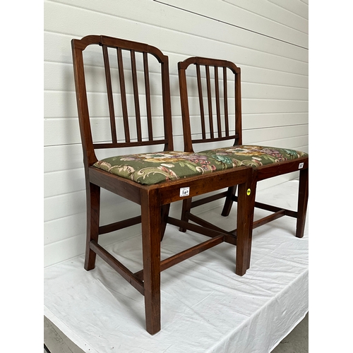 347 - PAIR OF GEORGIAN MAHOGANY DINING CHIARS WITH UPHOLSTERED SEATS - 1 CHAIR IS SLIGHTLY SHORTER