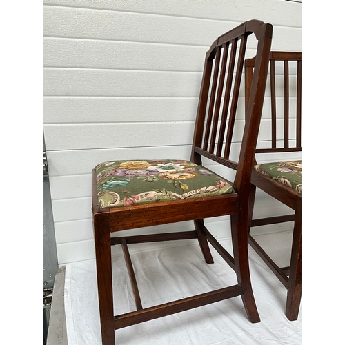 347 - PAIR OF GEORGIAN MAHOGANY DINING CHIARS WITH UPHOLSTERED SEATS - 1 CHAIR IS SLIGHTLY SHORTER