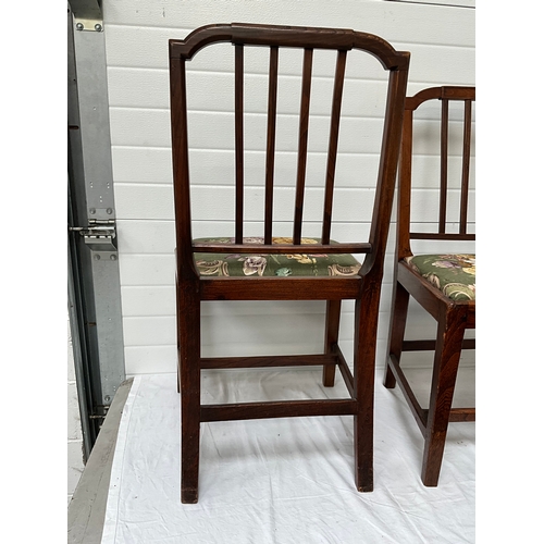 347 - PAIR OF GEORGIAN MAHOGANY DINING CHIARS WITH UPHOLSTERED SEATS - 1 CHAIR IS SLIGHTLY SHORTER