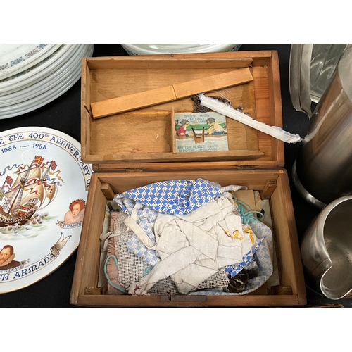 350 - 4 BOXES OF ODDS TO INCLUDE PYREX, CHRISTMAS DECORATIONS, WEDGEWOOD ETC