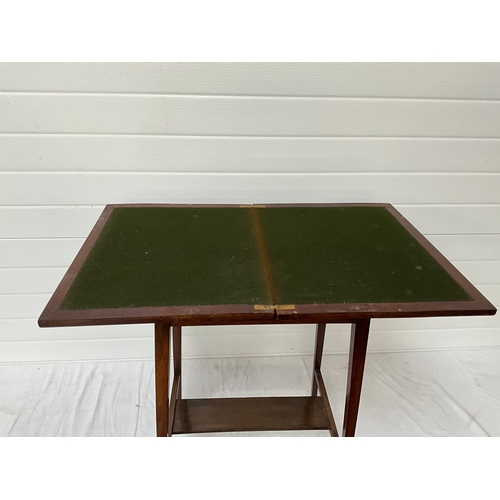 356 - EDWARDIAN MAHOGANY INLAID SWIVEL TOP CARD TABLE H28