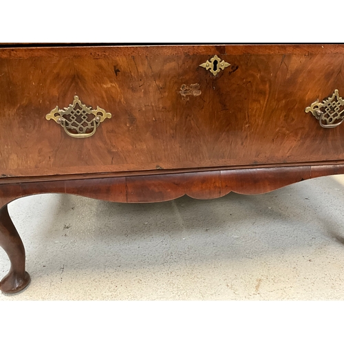 361 - 19TH CENTURY MAHOGANY 2 DRAWER VENEERED CHEST ON CABRIOLE FEET H30