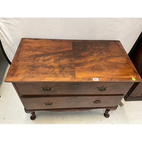 361 - 19TH CENTURY MAHOGANY 2 DRAWER VENEERED CHEST ON CABRIOLE FEET H30