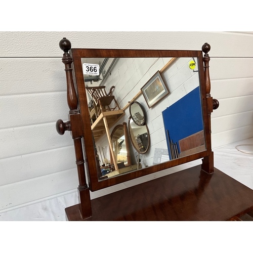 366 - GEORGIAN MAHOGANY DRESSING TABLE MIRROR WITH 3 DRAWERS TO BASE ON TURNED FEET COMPLETE WITH KEY H23