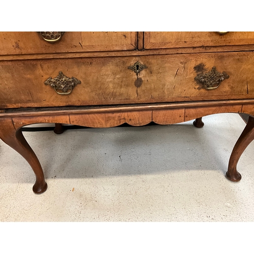 367 - EARLY WALNUT VENEERED CHEST ON CABRIOLE LEGS (POSSIBLY WILLIAM & MARY) H30