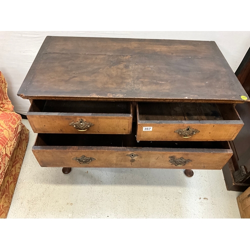 367 - EARLY WALNUT VENEERED CHEST ON CABRIOLE LEGS (POSSIBLY WILLIAM & MARY) H30