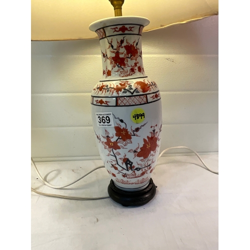 369 - 3 VINTAGE TABLE LAMPS, 2 ORIENTAL EXAMPLES AND CHINOISSERIE EXAMPLE