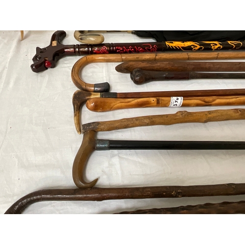 374 - QTY OF VINTAGE WALKING STICKS AND A UMBRELLA A/F AND A SHEPHERDS CROOK 58