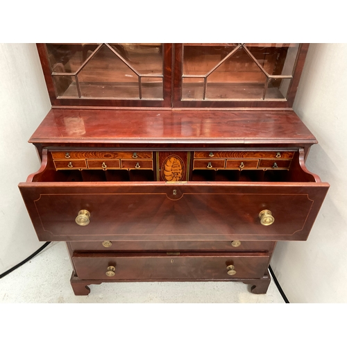 376 - REGENCY MAHOGANY SECRETAIRE BOOKCASE WITH ASTRIGAL GLAZED DOORS H88