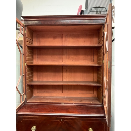 376 - REGENCY MAHOGANY SECRETAIRE BOOKCASE WITH ASTRIGAL GLAZED DOORS H88