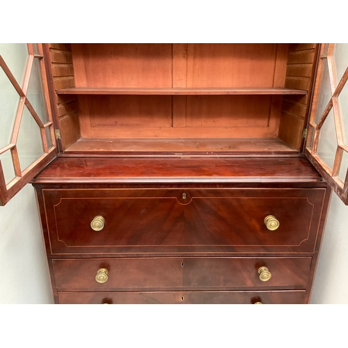 376 - REGENCY MAHOGANY SECRETAIRE BOOKCASE WITH ASTRIGAL GLAZED DOORS H88