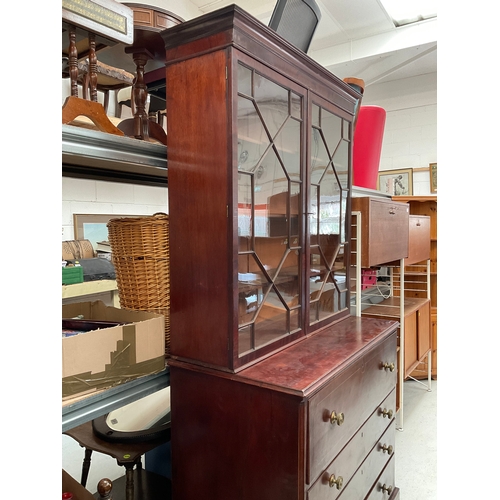 376 - REGENCY MAHOGANY SECRETAIRE BOOKCASE WITH ASTRIGAL GLAZED DOORS H88