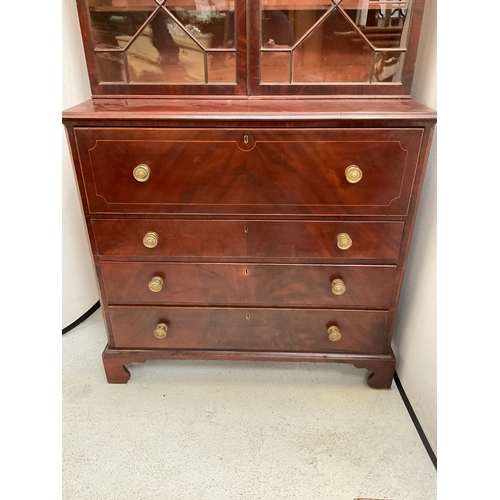 376 - REGENCY MAHOGANY SECRETAIRE BOOKCASE WITH ASTRIGAL GLAZED DOORS H88