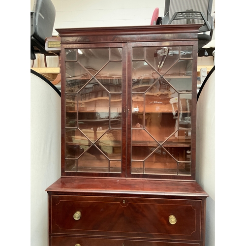 376 - REGENCY MAHOGANY SECRETAIRE BOOKCASE WITH ASTRIGAL GLAZED DOORS H88