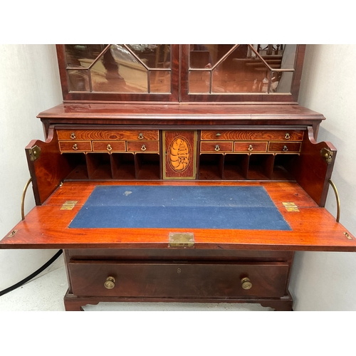 376 - REGENCY MAHOGANY SECRETAIRE BOOKCASE WITH ASTRIGAL GLAZED DOORS H88