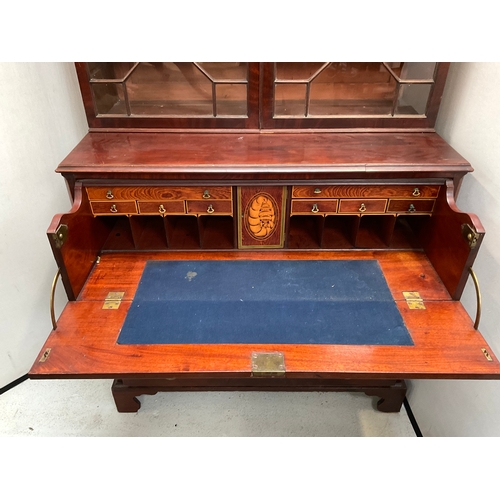 376 - REGENCY MAHOGANY SECRETAIRE BOOKCASE WITH ASTRIGAL GLAZED DOORS H88