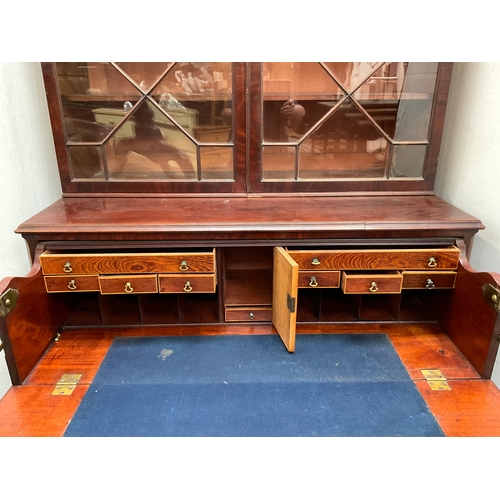 376 - REGENCY MAHOGANY SECRETAIRE BOOKCASE WITH ASTRIGAL GLAZED DOORS H88