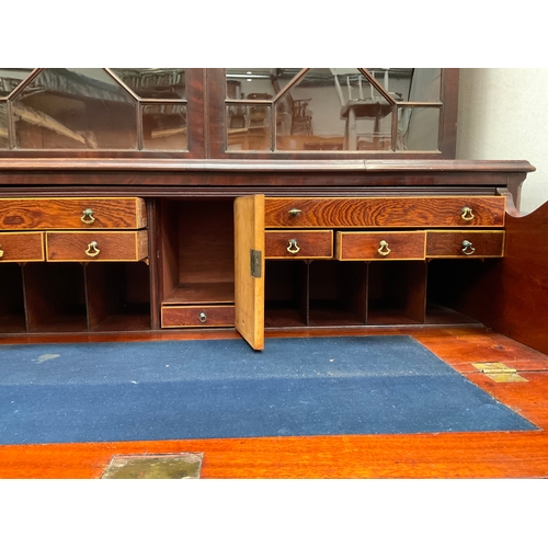 376 - REGENCY MAHOGANY SECRETAIRE BOOKCASE WITH ASTRIGAL GLAZED DOORS H88