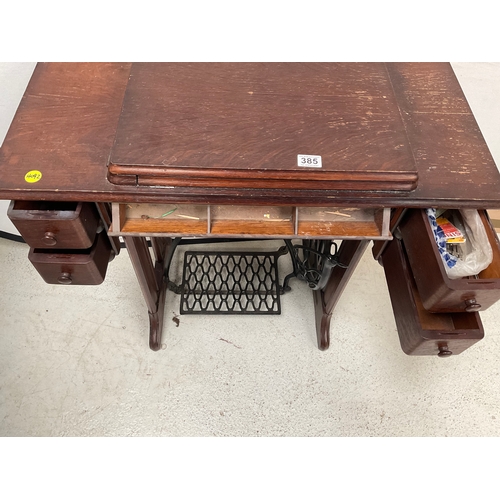 385 - VINTAGE TREADLE SEWING MACHINE TABLE H32.5