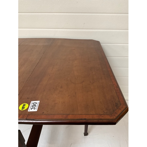 390 - EDWARDIAN MAHOGANY CROSS BANDED SUTHERLAND TABLE WITH LAYER ENDS H26