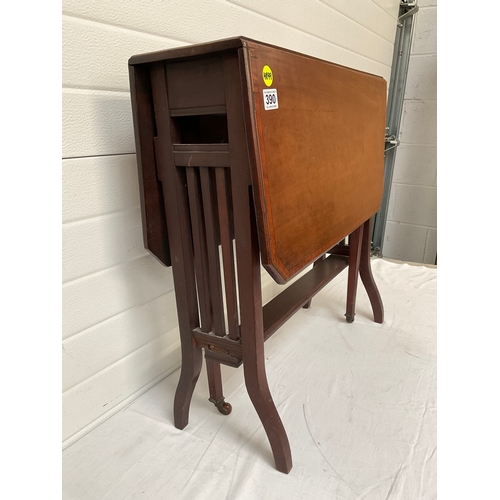 390 - EDWARDIAN MAHOGANY CROSS BANDED SUTHERLAND TABLE WITH LAYER ENDS H26