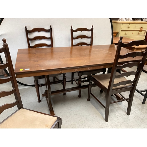 395 - REPRODUCTION OAK REFECTORY DINING TABLE AND 4 MATCHING CHAIRS H30