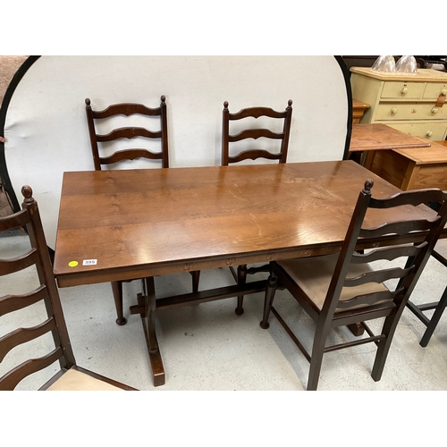 395 - REPRODUCTION OAK REFECTORY DINING TABLE AND 4 MATCHING CHAIRS H30