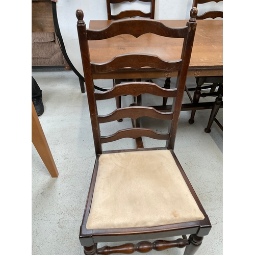 395 - REPRODUCTION OAK REFECTORY DINING TABLE AND 4 MATCHING CHAIRS H30